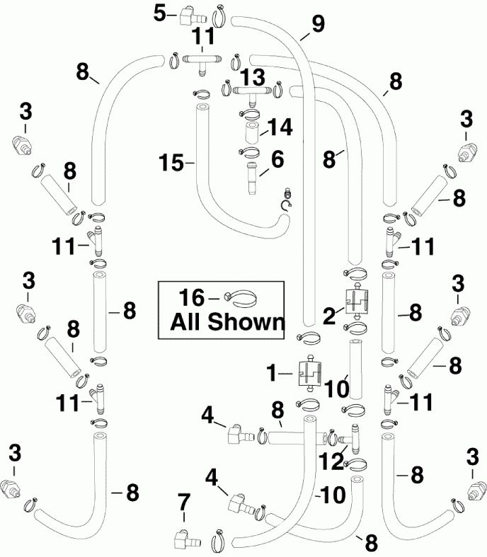 ��������� �������� ����� Evinrude E225DHLSCH  - l Recirculation �����s / l Recirculation Hoses