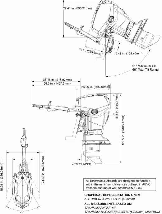 ��������� �������� ����� Evinrude E40DTLSCS  - ofile Drawing / ofile Drawing
