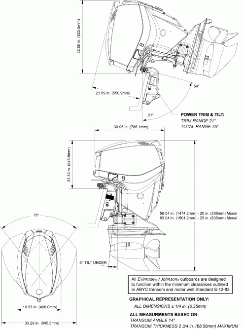 �������� ��������� ����� EVINRUDE E115DPXSEF  - ofile Drawing - ofile Drawing