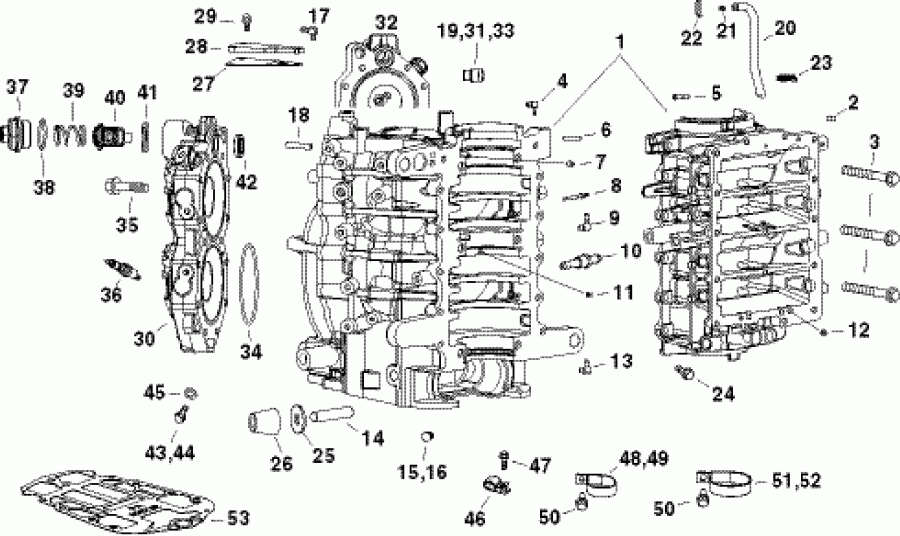 ��������� ��������� Evinrude E115DHXISF  - linder & Crankcase / linder & ������ ���������