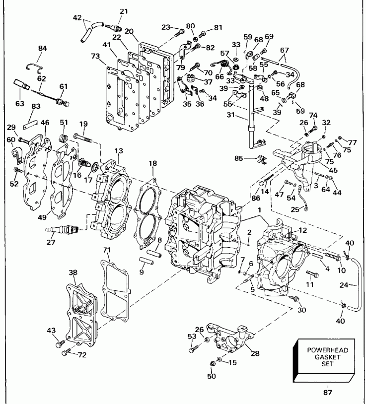  EVINRUDE BE25ERLEDC 1996  - linder & Crankcase