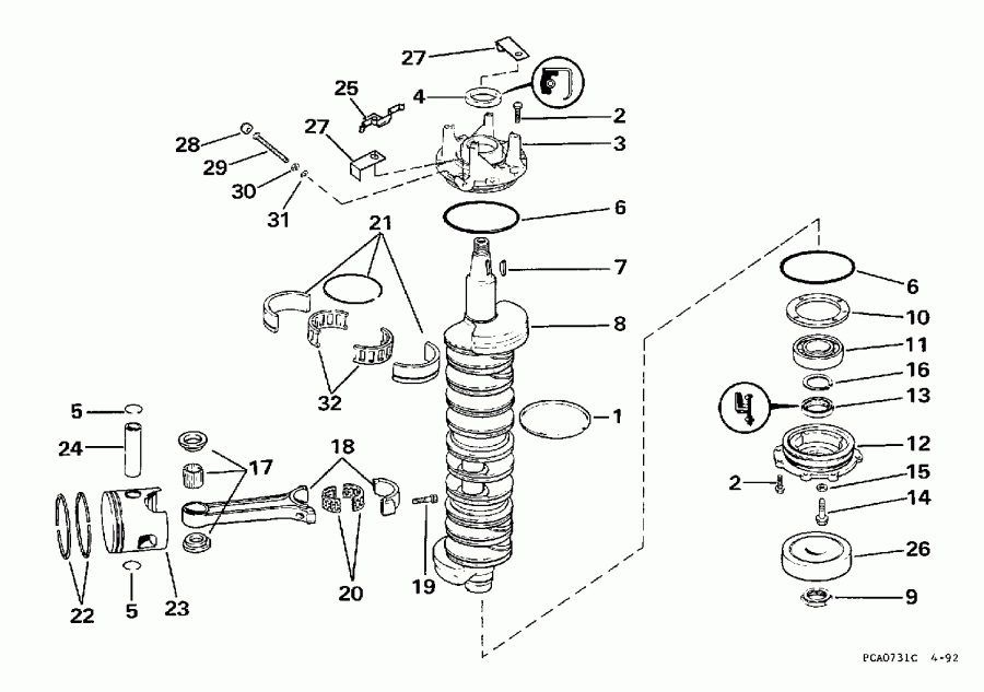   Evinrude BE250CXECB 1998  - ankshaft & Piston / ank & 