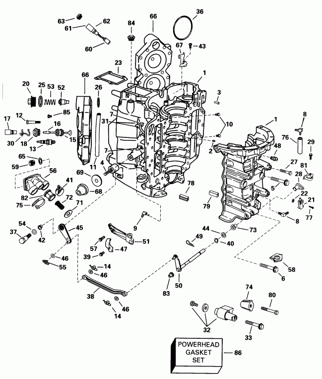 �������� ����� Evinrude BE90SXECM 1998  - linder & Crankcase / linder & ������ ���������