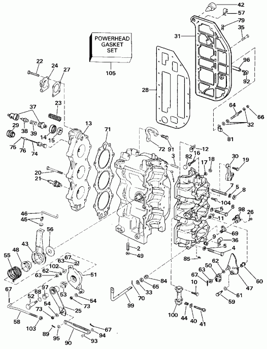  EVINRUDE E65WMLESM 1990  - linder &   - linder & Crankcase
