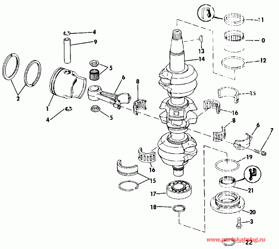  Evinrude TE60TLESF 1990  - ankshaft & Piston / ank & 