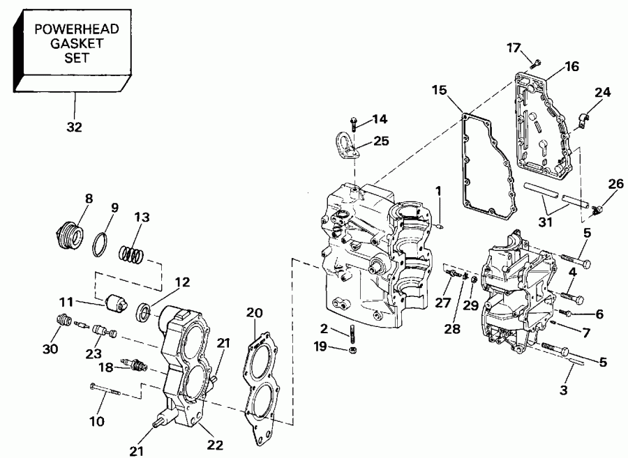  Evinrude VE40ELESR 1990  - linder & Crankcase