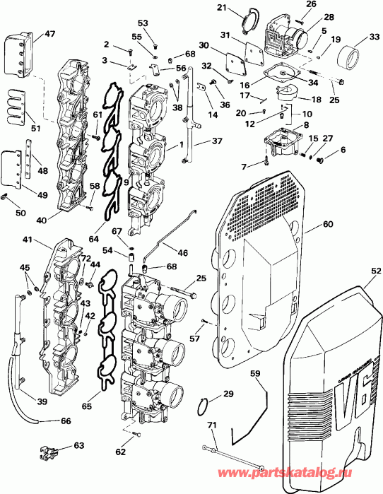 ��������� ����� Evinrude E150GLEIS 1991  - rburetor � �������� ��������� - rburetor And Intake Manifold