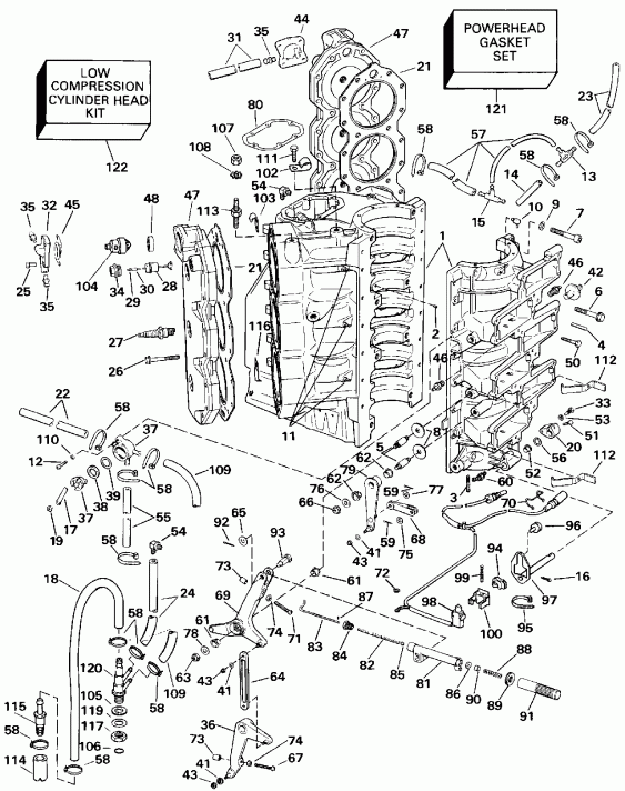 ��������� ����� EVINRUDE VE200SLEID 1991  - linder & ������ ��������� / linder & Crankcase