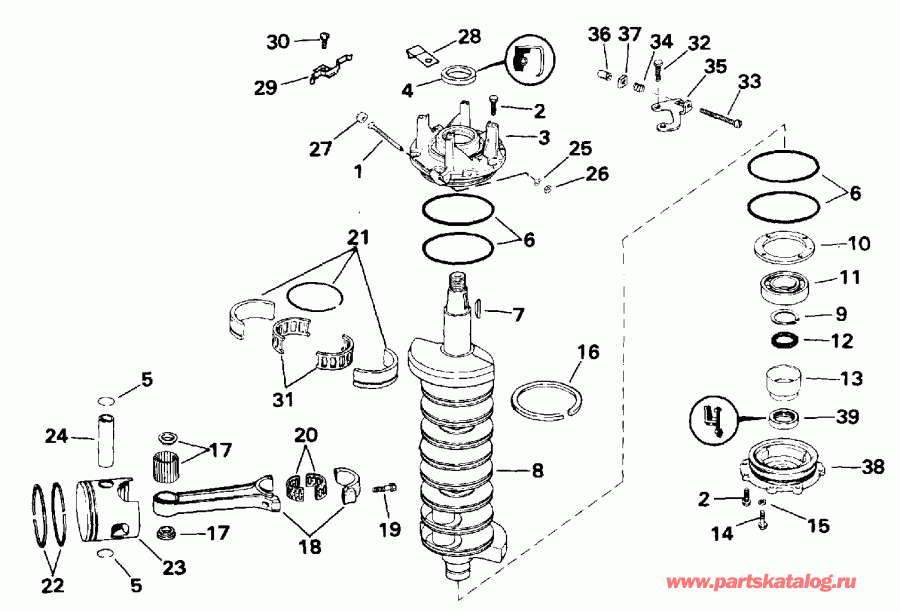 ��������� ����� EVINRUDE E200STLENS 1992  - ank��� & ������� / ankshaft & Piston