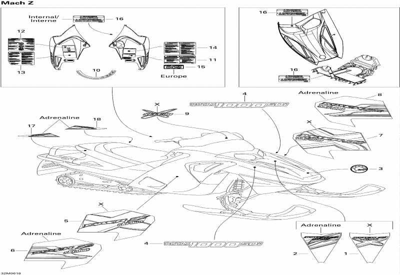 SkiDoo Mach Z 1000 SDI Adrenaline & X, 2006  - Decals