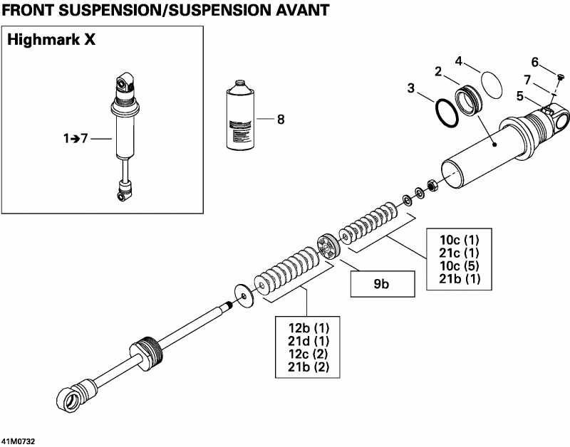 snowmobile Skidoo Summit Highmark & Highmark X 1000 SDI, 2007  - Take Apart Shock, Front