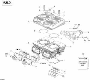 01- ,      V2 (01- Cylinder, Exhaust Manifold And Reed Valve V2)