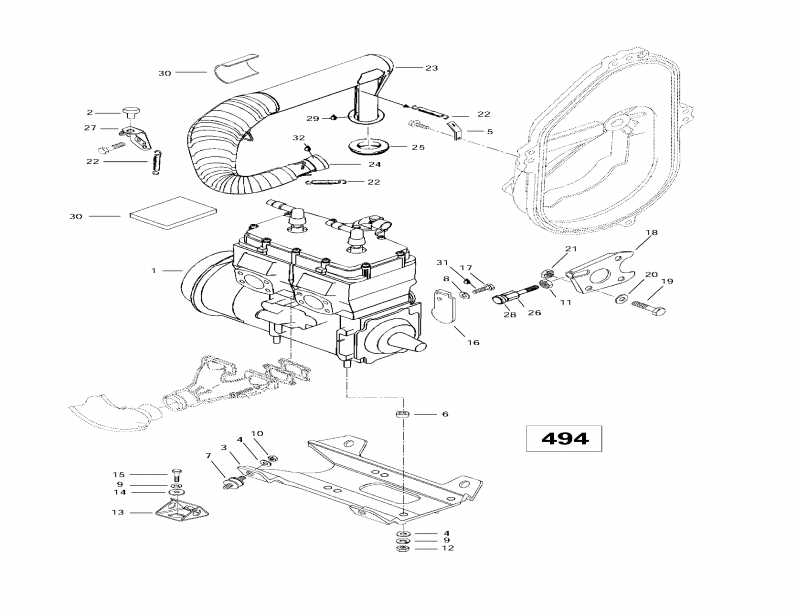 Skidoo  Formula 500, 1997 - Engine Support And Muffler (494)