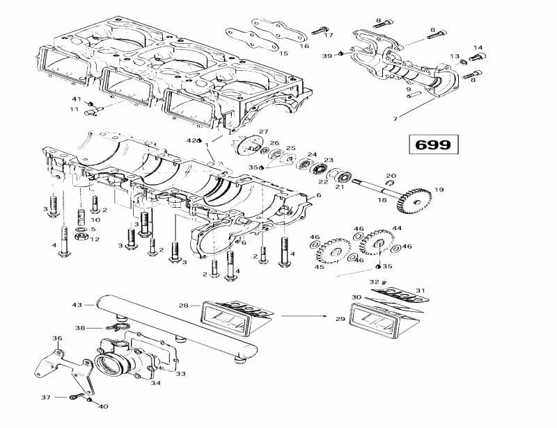 ski-doo  Grand Touring SE, 1997 - Crankcase, Reed Valve, Water Pump (699)