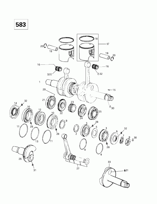 snowmobile  MX Z 440 F/Z 583/Z 670 1997 - Crankshaft And Pistons (583)
