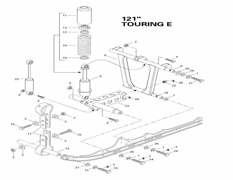 Snowmobile Ski Doo модель Touring E LT, 1997 - Front Рычаг, Задняя подвеска 121” снегоход Ski-doo модель Touring E LT, 1997 - Front Arm, Rear Suspension 121”