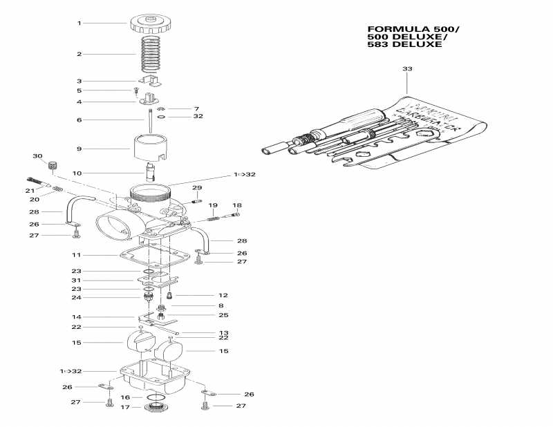 snowmobile Skidoo Formula 500, 1998  - Carburetors