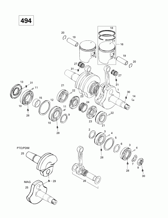 BRP MX Z 500/583/670, 1998 - Crankshaft And Pistons (494)