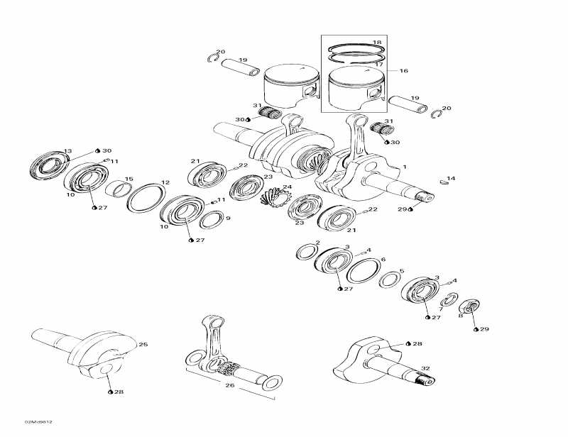 snowmobile Skidoo MX Z X 400 LC, 1998  - Crankshaft And Pistons