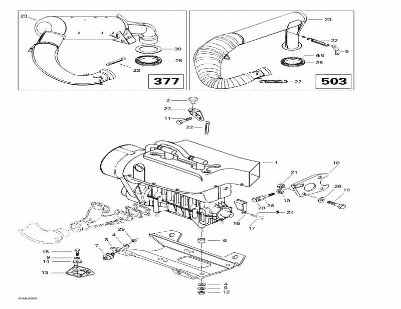 snowmobile - Engine Support And Muffler