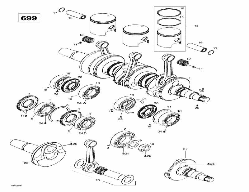 Skidoo Mach 1 R, 1999 - Crankshaft And Pistons (699)
