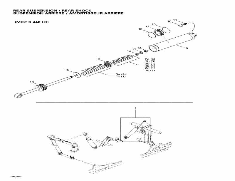  SkiDoo MX Z X 400 LC, 1999  - Rear Take Apart Shocks 2 (mx Z X 440 Lc)