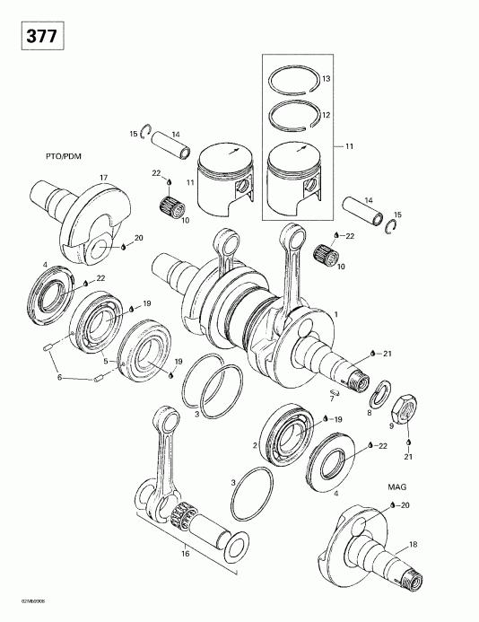snowmobile ski-doo  Skandic 380/500, 1999 - Crankshaft And Pistons (377)