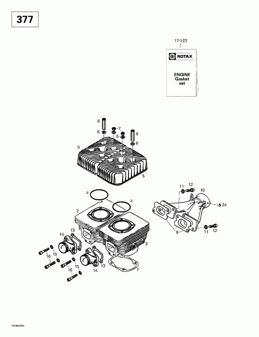  ski-doo  Skandic 380/500, 1999 - Cylinder, Intake Exhaust Manifold (377)
