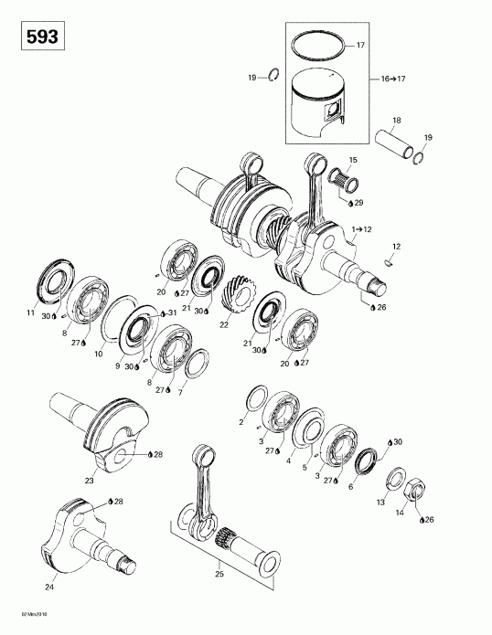  Skidoo Formula Deluxe 600/700, 2000  - Crankshaft And Pistons