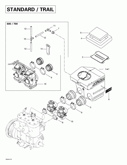  MX Z 500/600/700, 2001 - Air Intake System Standard-trail