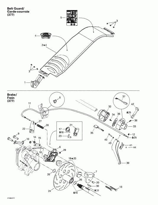 snowmobile SkiDoo  Grand Touring 380 F/550 F, 2003 - Mechanic Brake And Belt Guard (377)