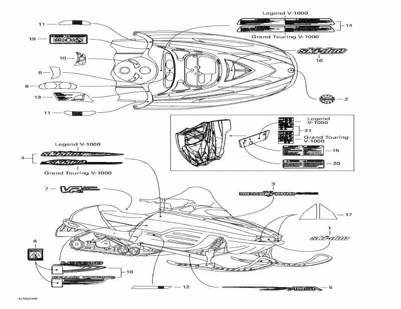 snowmobile SkiDoo Grand Touring V-1000, 2003  - Decals