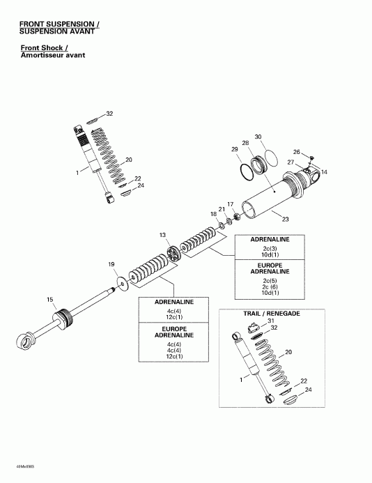    MX Z 500/600/600 HO/700/800, 2003 - Front Take Apart Shocks