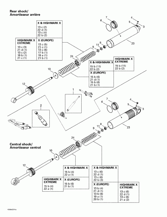 snowmobile BRP SkiDoo  Summit 600 HO/700/800 HO, 2003 - Rear Take Apart Shocks