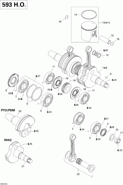  BRP SkiDoo  MX Z 600 HO Renegade/Renegade X, 2004 - Crankshaft And Pistons (593 Ho)