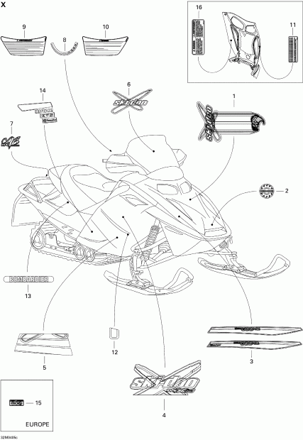  BRP SkiDoo MX Z 600 HO Trail/Adrenaline/X, 2004 - Decals (x)