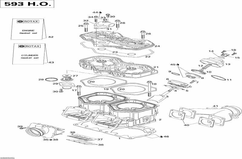snowmobile Skidoo MX Z 600 HO Trail & Adrenaline & X, 2005  - Cylinder, Exhaust Manifold And Reed Valve 593ho