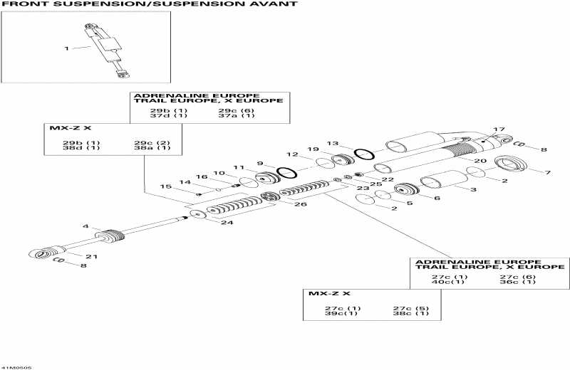   MX Z 800 HO Adrenaline & X, 2005  - Take Apart Shock, Front