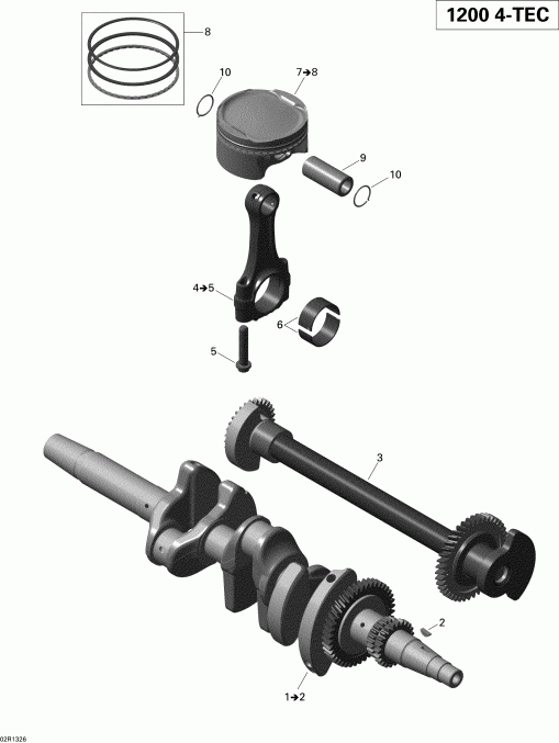 Skidoo GRAND TOURING LE & SE 1200 XR, 2013  - Crankshaft, Pistons And Balance Shaft