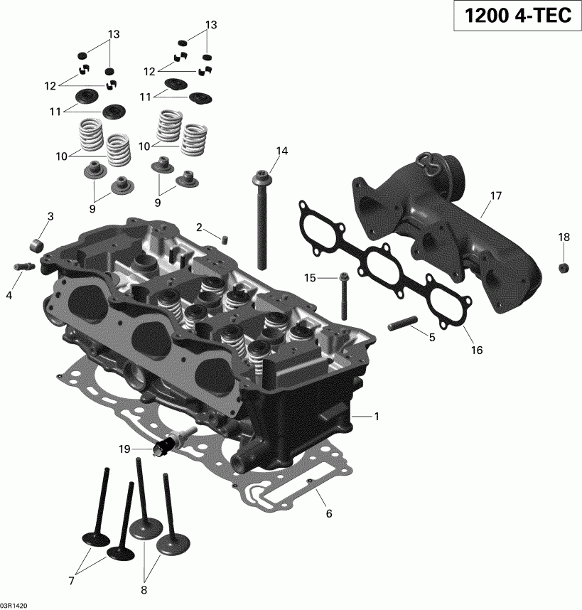  Skidoo RENEGADE ADRENALINE 1200 4TEC XR, 2014  - Cylinder Head And Exhaust Manifold