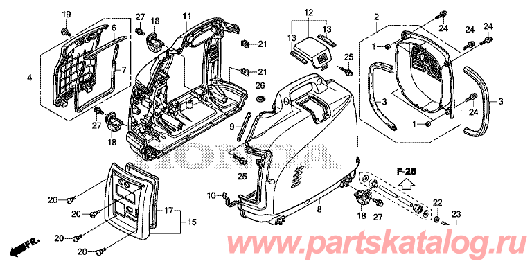 Бензиновая электростанция Honda EU10iT1 RG: - F-23 Передняя Cover/боков. Cover Бензиновый генератор Honda EU10iT1 RG: - F-23 Передняя Cover/боков. Cover -  F-23 Передняя Крышка/боков. Крышка
