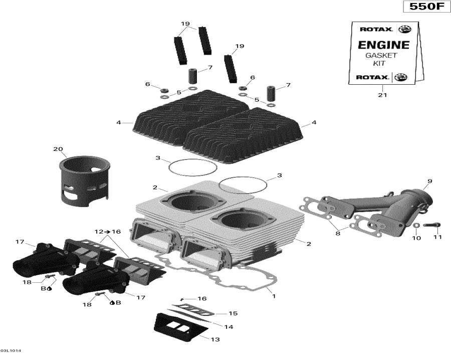 Snowmobiles lynx  - Cylinder, Exhaust Manifold And Reed Valve